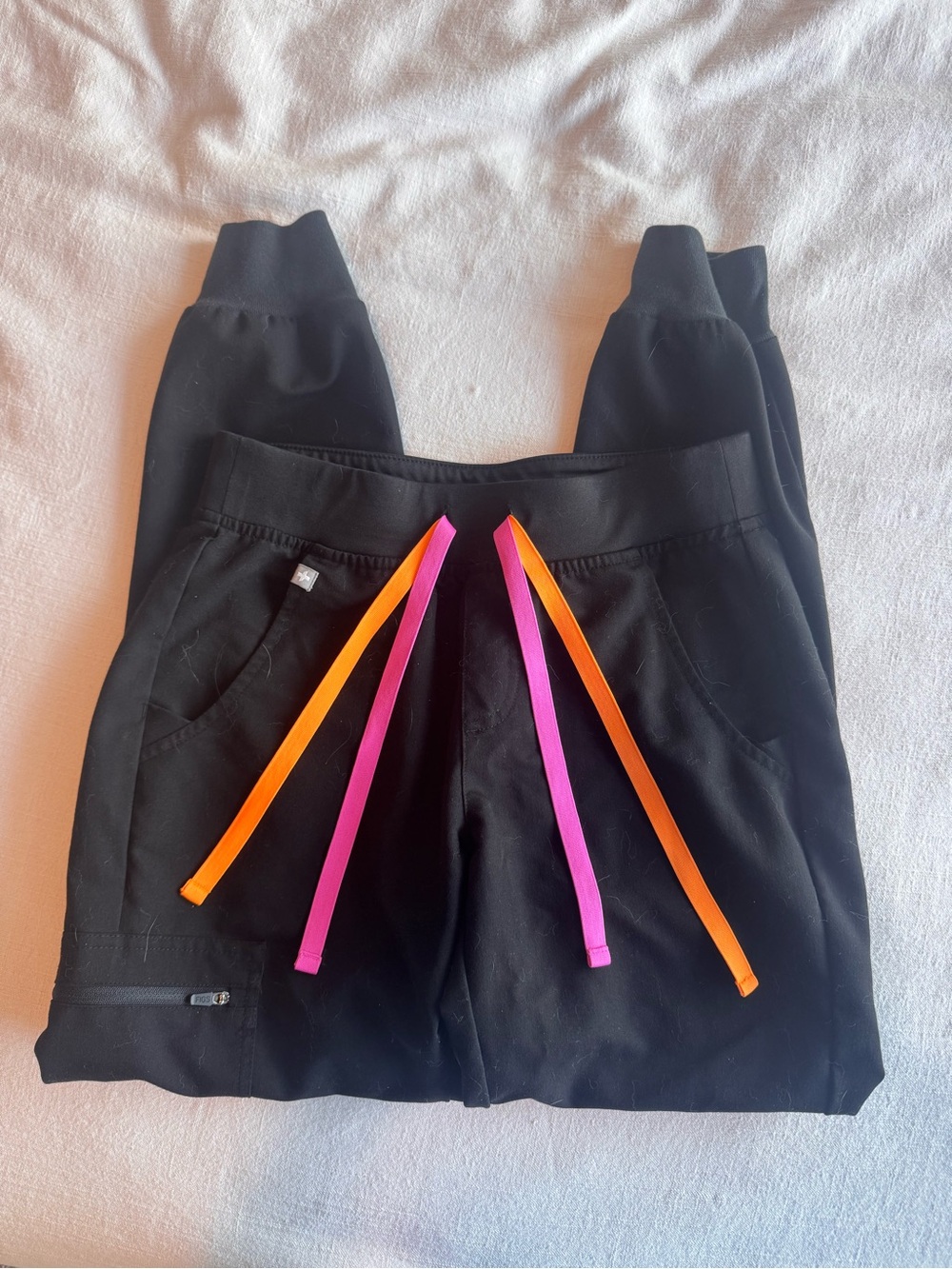 Figs Black Joggers with Pink & Orange Drawstrings